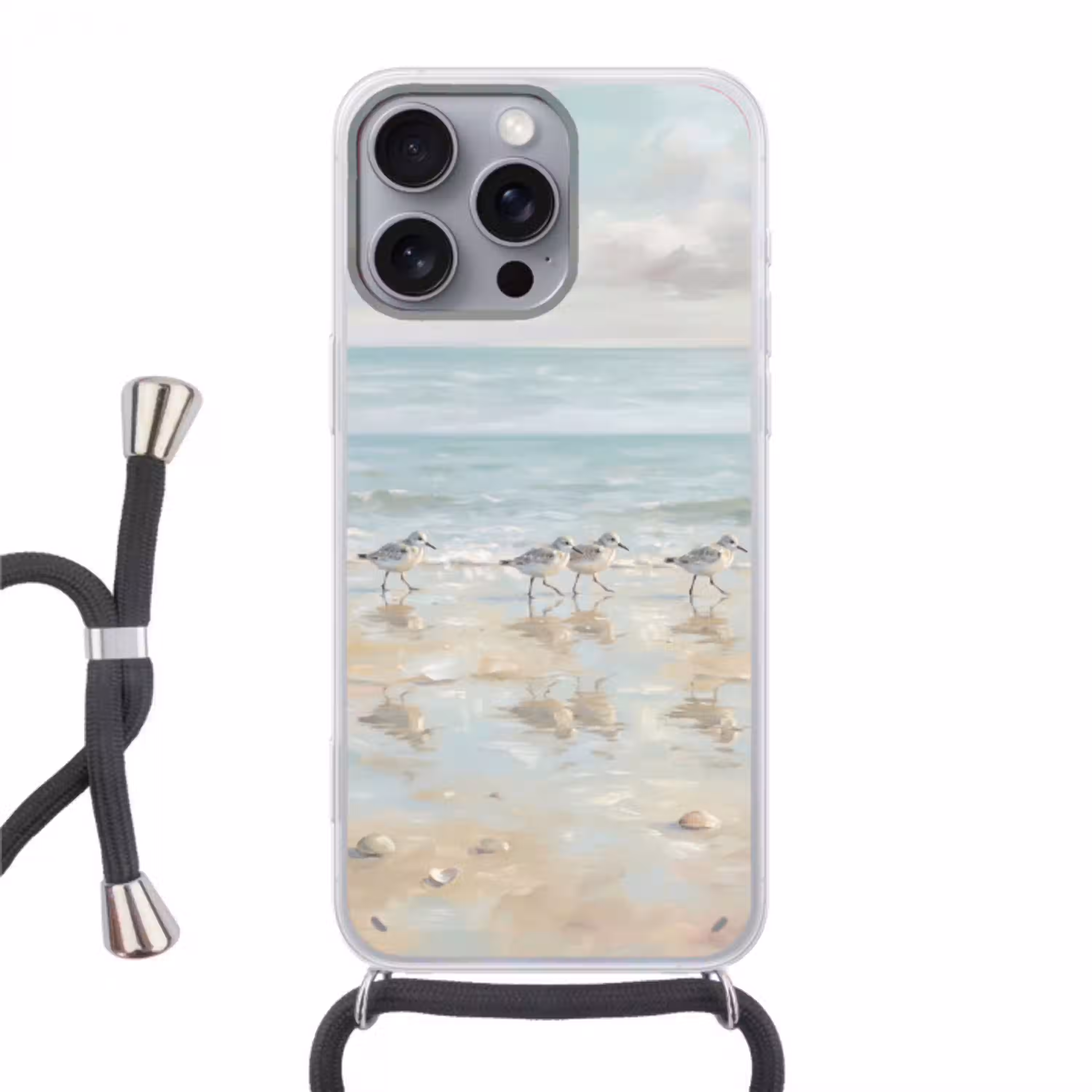 Vogels - Strand - Zee Hoesje iPhone 16 Pro Max met koord klein -3d