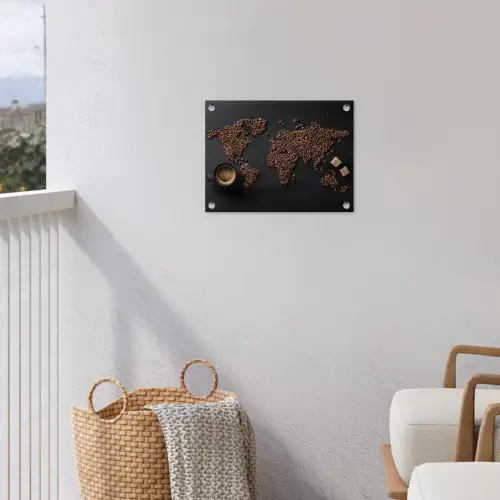 Wereldkaart - Espresso - Zwart tuinposter los doek klein -sfeer8