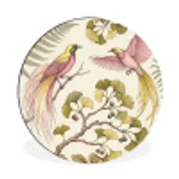 Vogels - Tropisch - Botanisch - Roze Wandcirkel aluminium klein -3d