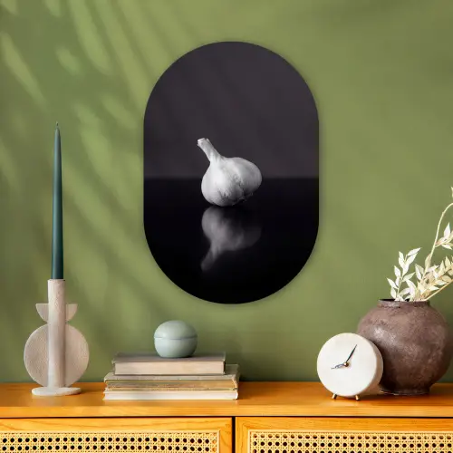 Knoflook - Zwart - Wit Wandcirkel Ovaal Forex klein -sfeer2