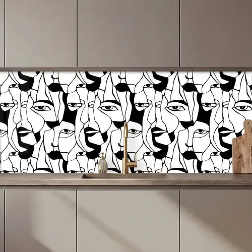 Lijnen - Gezichten - Zwart - Wit keuken achterwand 2 middel 871 zz_3dshopping