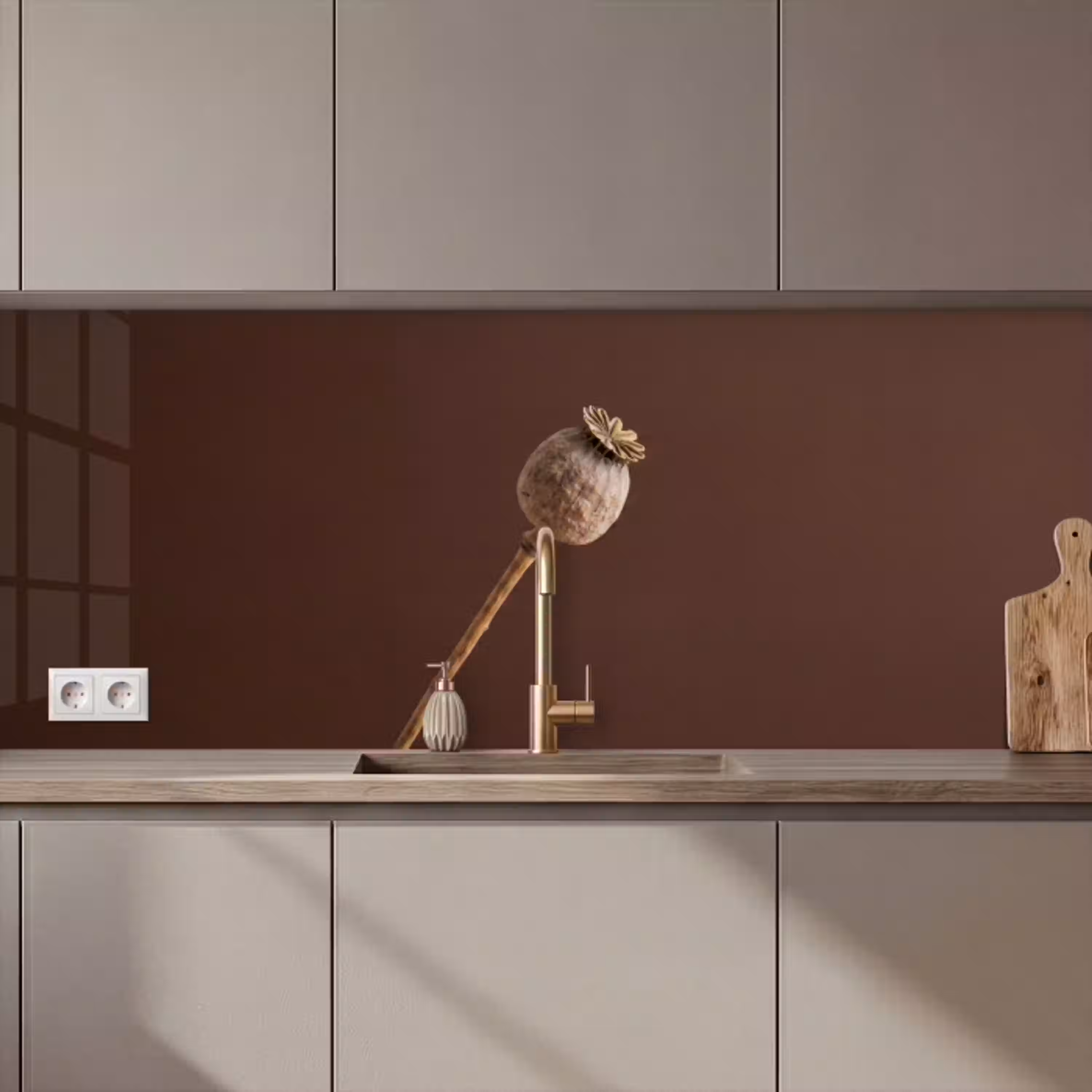 Papaverbol - Droogbloem - Bruin - Minimalistisch keuken achterwand 2 middel zz_3dshopping