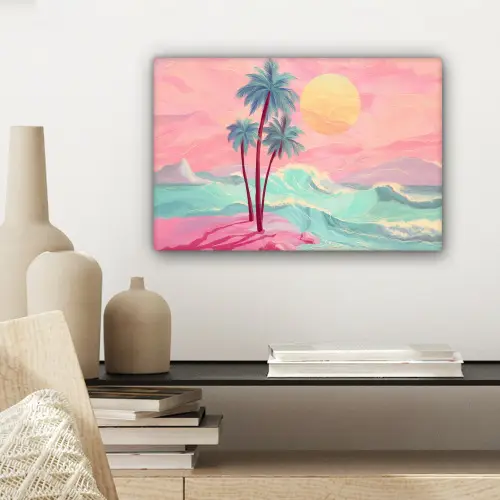 Palmbomen - Golven - Zee canvas 2cm klein -sfeer6