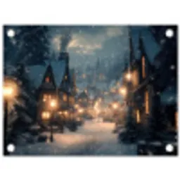 Winterdorp - Sneeuw - Donker tuinposter los doek klein -3d