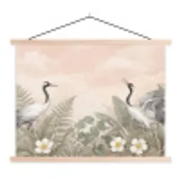 Kraanvogels - Natuur - Roze textielposter latten blank klein -3d