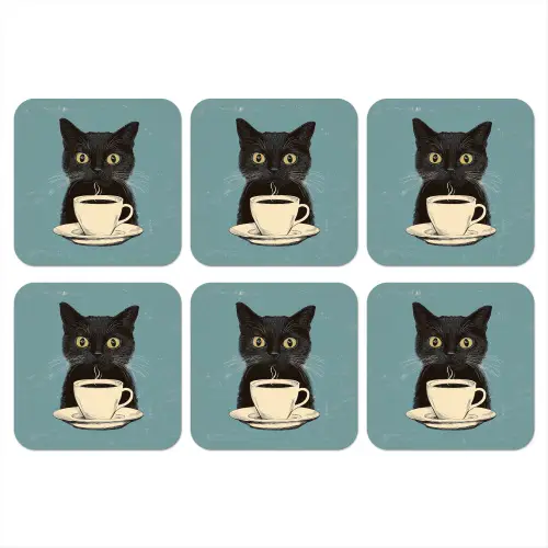 Kat - Zwart - Koffie - Minimalistisch onderzetter kurk middel -3d