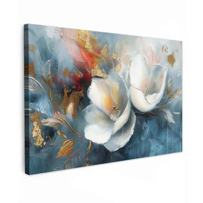 Bloemen - Wit - Goud - Kunst - Abstract canvas 2cm klein -z3d