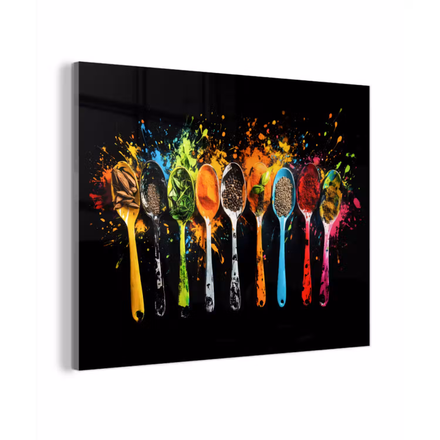 Glas schilderij - Lepels - Kruiden - Modern - Graffiti - Verf - Kleurrijk