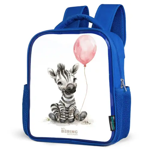Zebra met roze ballon Kinderrugzak - Blauw middel -schuin