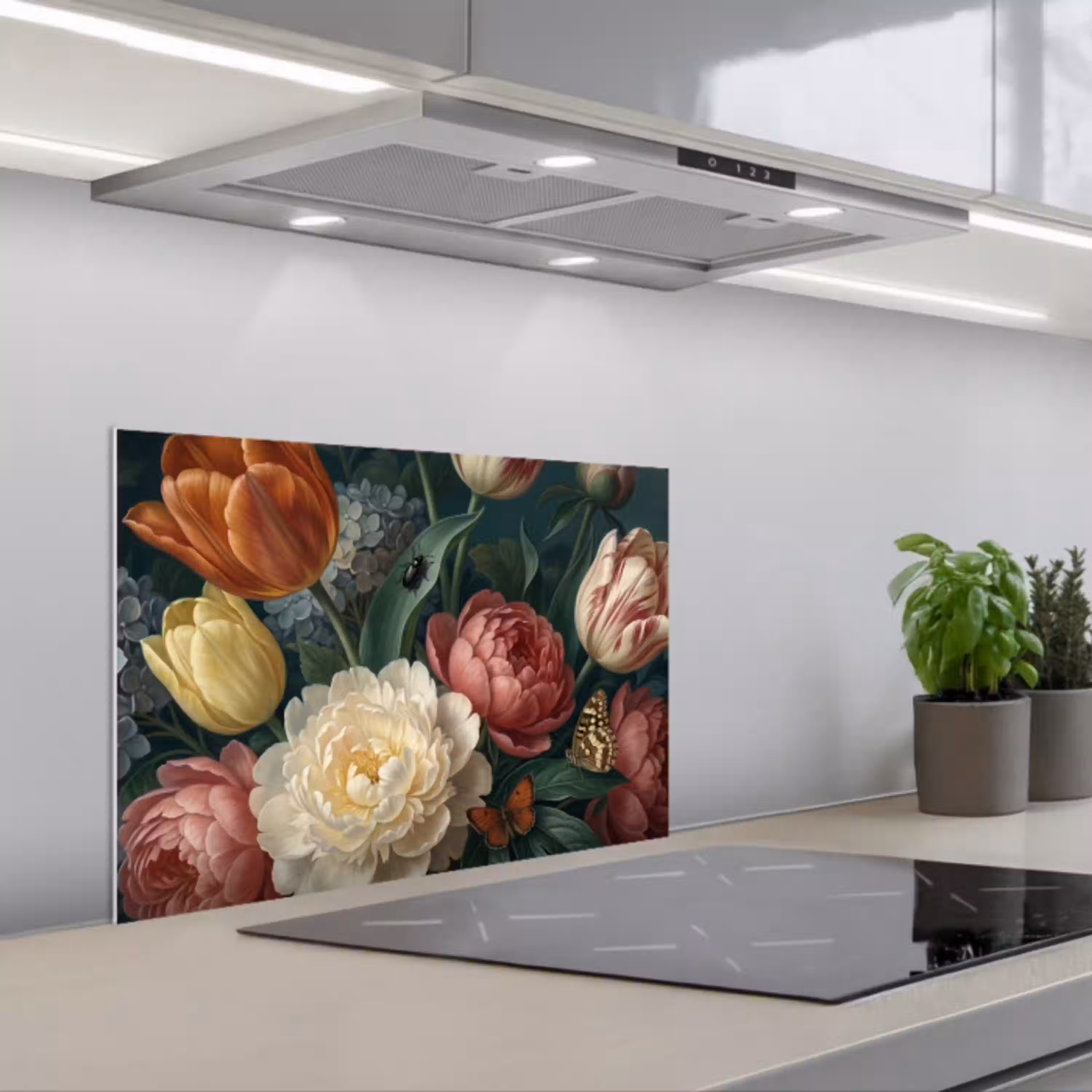 Bloemen - Boeket - Natuur - Klassiek - Donker keuken achterwand spatscherm klein -3d_schuin
