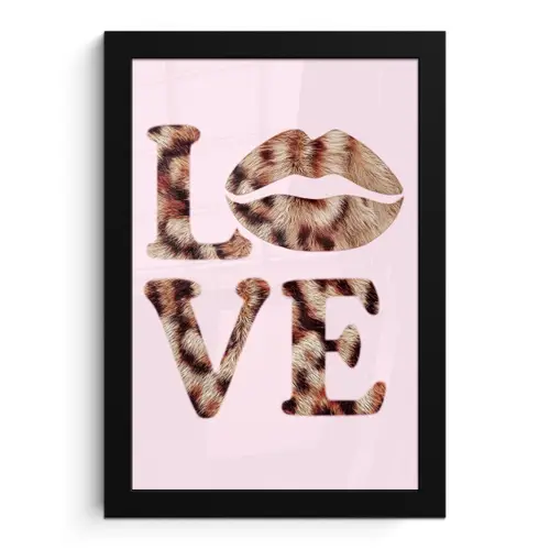 Tekst - Love - Pantervacht - Lichtroze fotolijst zwart zonder passe partout klein -3d