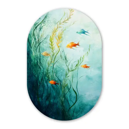 Waterplanten - Vissen - Kleurrijk - Water Wandcirkel Ovaal Glas middel -3d