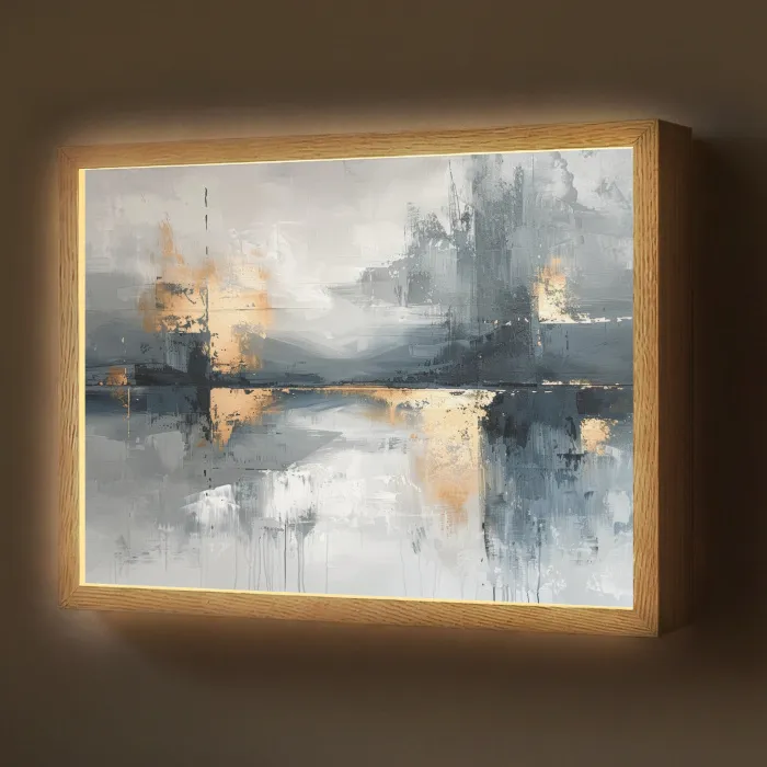 Abstract - Verf - Kunst - Goud Light Box met batterij (Wandlamp) middel -z3d_website