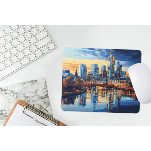 Zonsondergang Frankfurt - Stad - Skyline - Water muismat rubber klein -witbureau