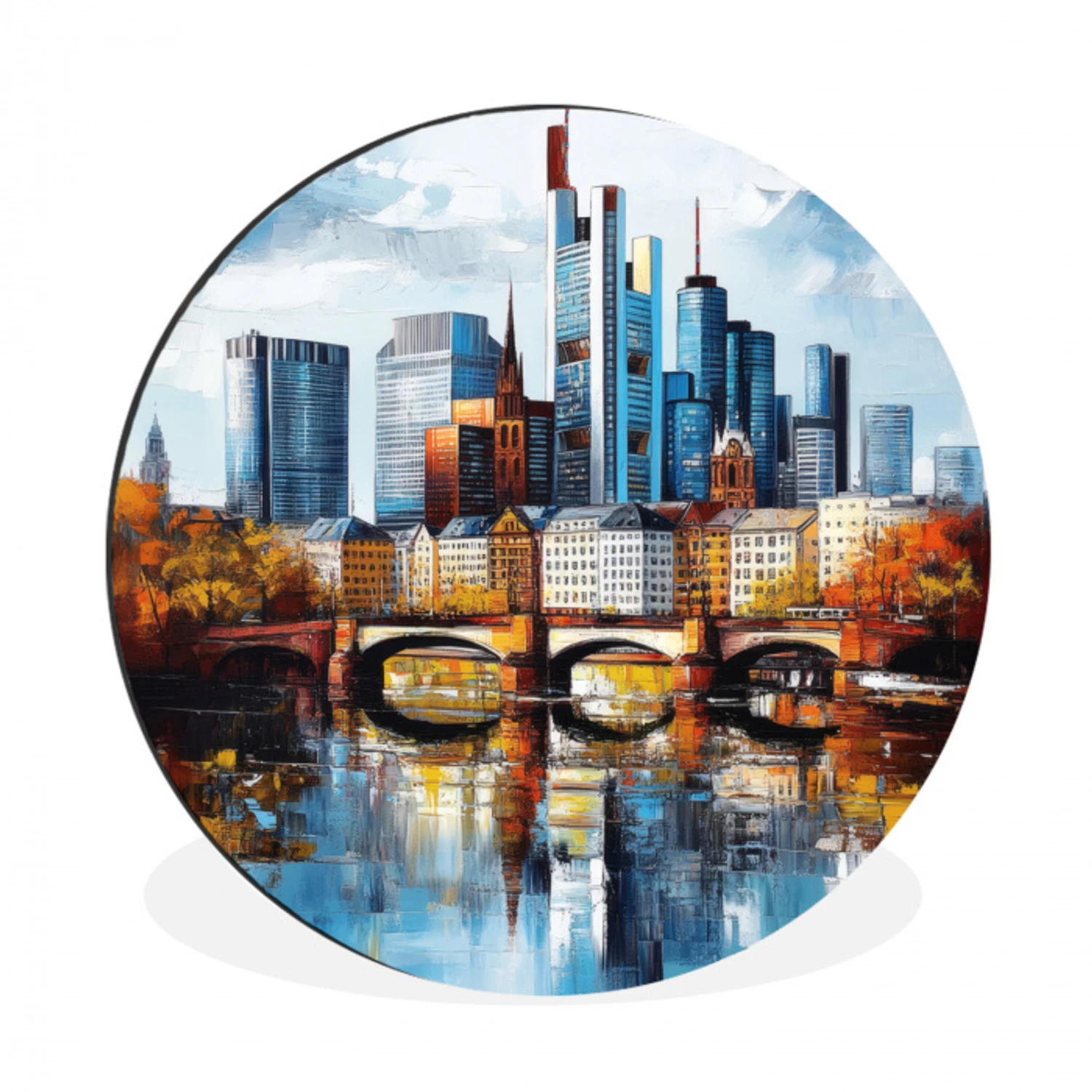 Bomen Frankfurt- Stad - Skyline - Brug Wandcirkel aluminium klein -3d