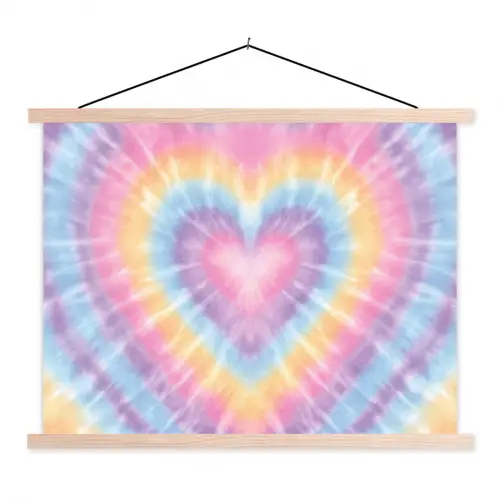 Hartvorm - Pastelkleuren - Tie Dye textielposter latten blank klein -3d