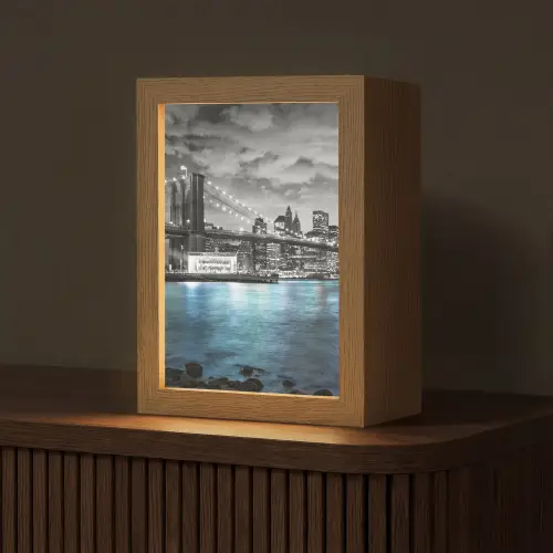 New York - Skyline - Stad - Blauw Light Box met kabel (Tafellamp) klein -z3d_website