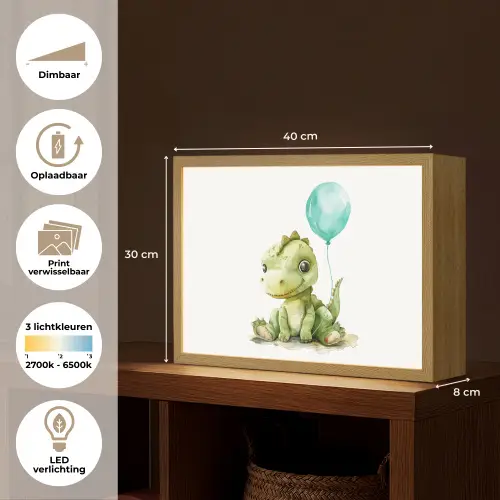 Draak - Baby dier - Blauwe ballon Light Box met batterij (Wandlamp kind) middel -USP_websiteoverzichtNL
