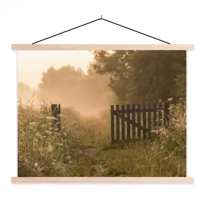 Hek - Natuur - Mist - Veld textielposter latten blank klein -3d