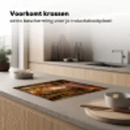 Bospad - Herfstbos - Bladeren - Oranje - Nostalgisch Inductie beschermer vinyl 3mm middel -sfeer1