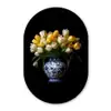 Geel - Tulpen - Vaas - Bloemen Wandcirkel Ovaal Glas middel -3d