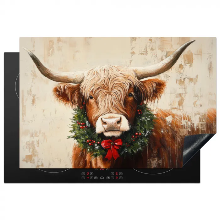 Kerst - Schotse Hooglander - Bruin - Krans Inductie beschermer vinyl 3mm klein -3d
