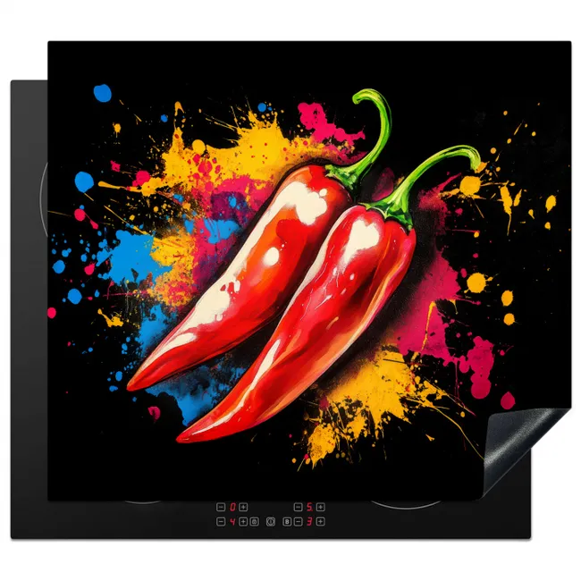 Peper - Graffiti - Verf - Abstract - Modern - Kleurrijk Inductie beschermer vinyl 3mm middel -3d