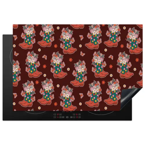 Retro - Disco - Laarzen - Bloemen - Multi Inductie beschermer vinyl 3mm klein 276 -3d