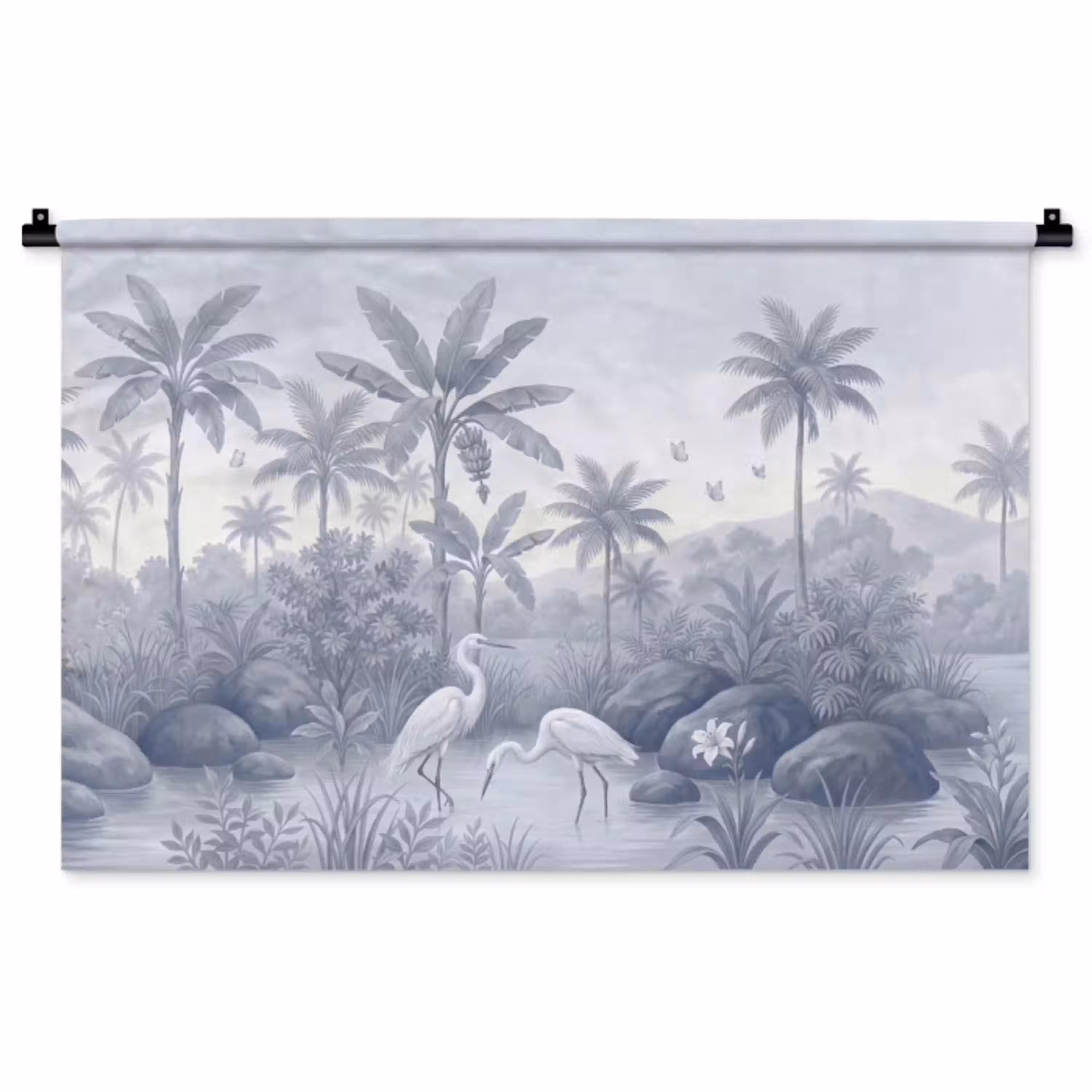 Vogel - Water - Tropisch - Natuur - Blauw Wandkleed katoen middel -zz3d