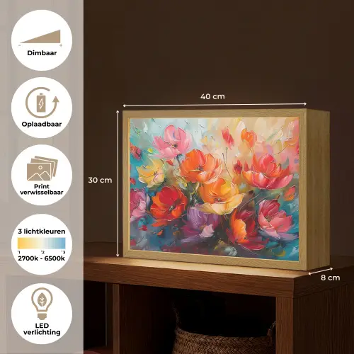 Bloemen - Kleurrijk - Verf - Abstract - Kunst Light Box met batterij (Wandlamp) middel -USP_websiteoverzichtNL