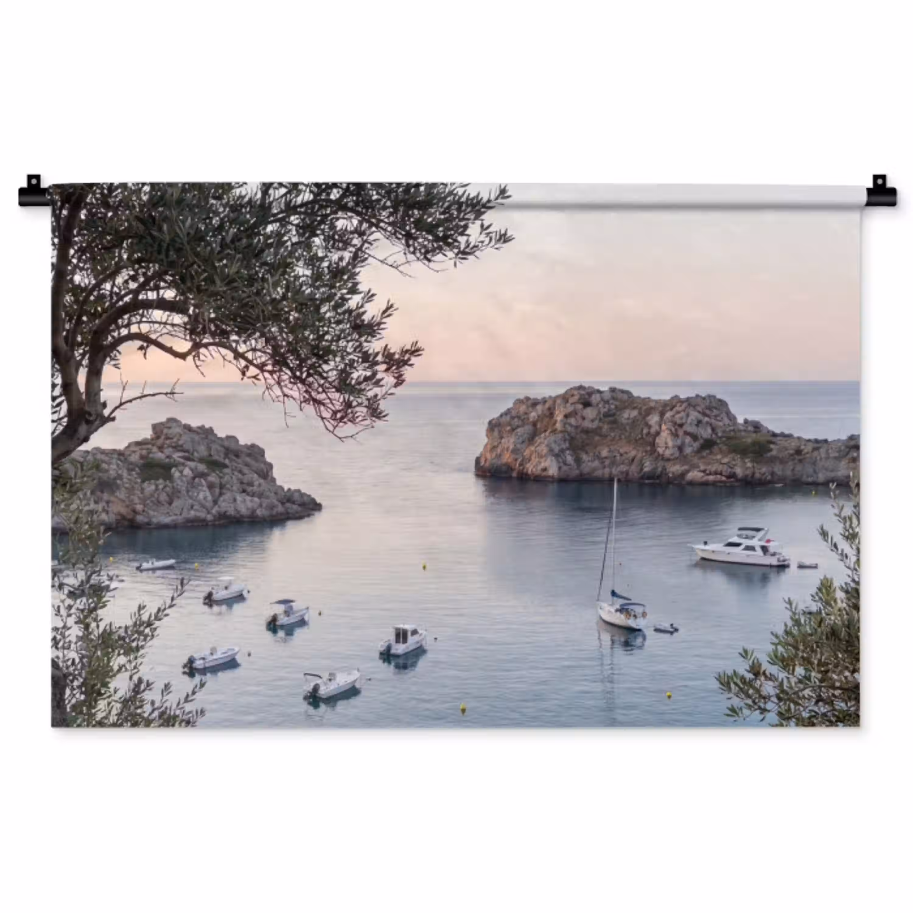 Baai - boten - zonsondergang Wandkleed katoen middel -zz3d