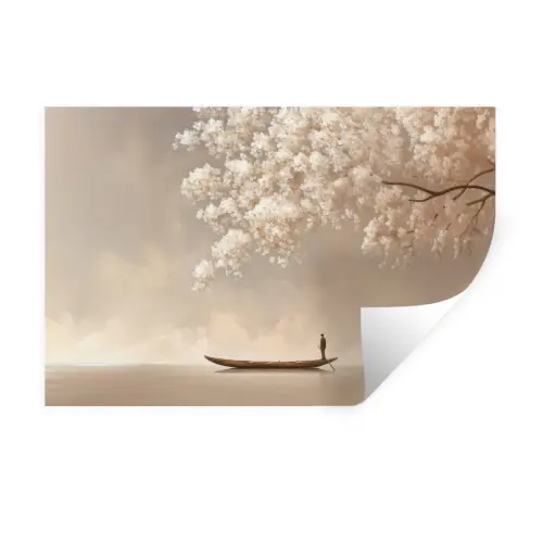 Bloesems - Wit - Boot - Minimalistisch Muursticker klein -3d