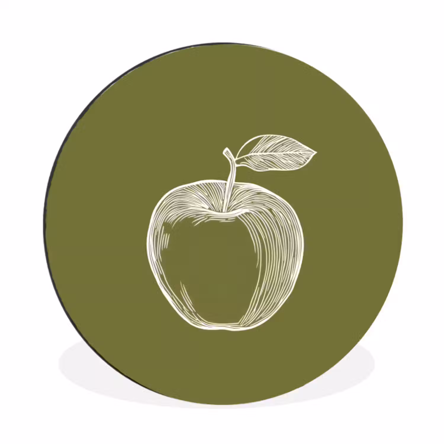 Wandcirkel - aluminium - Lijntekening - Appel - Olijfgroen - Blaadje