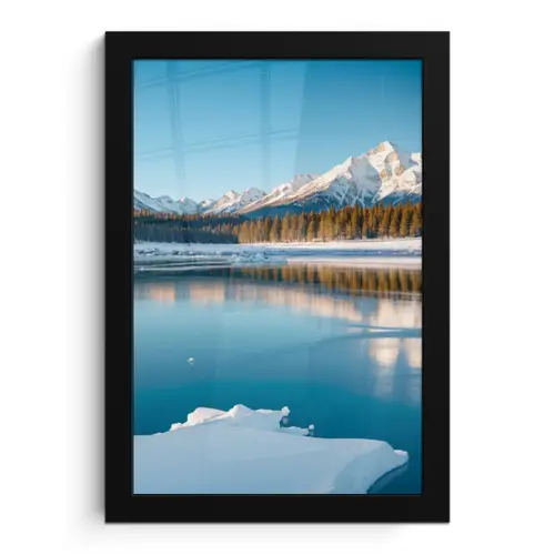 Landschap - Winter - Meer - Bergen - Uitzicht - IJs fotolijst zwart zonder passe partout klein -3d