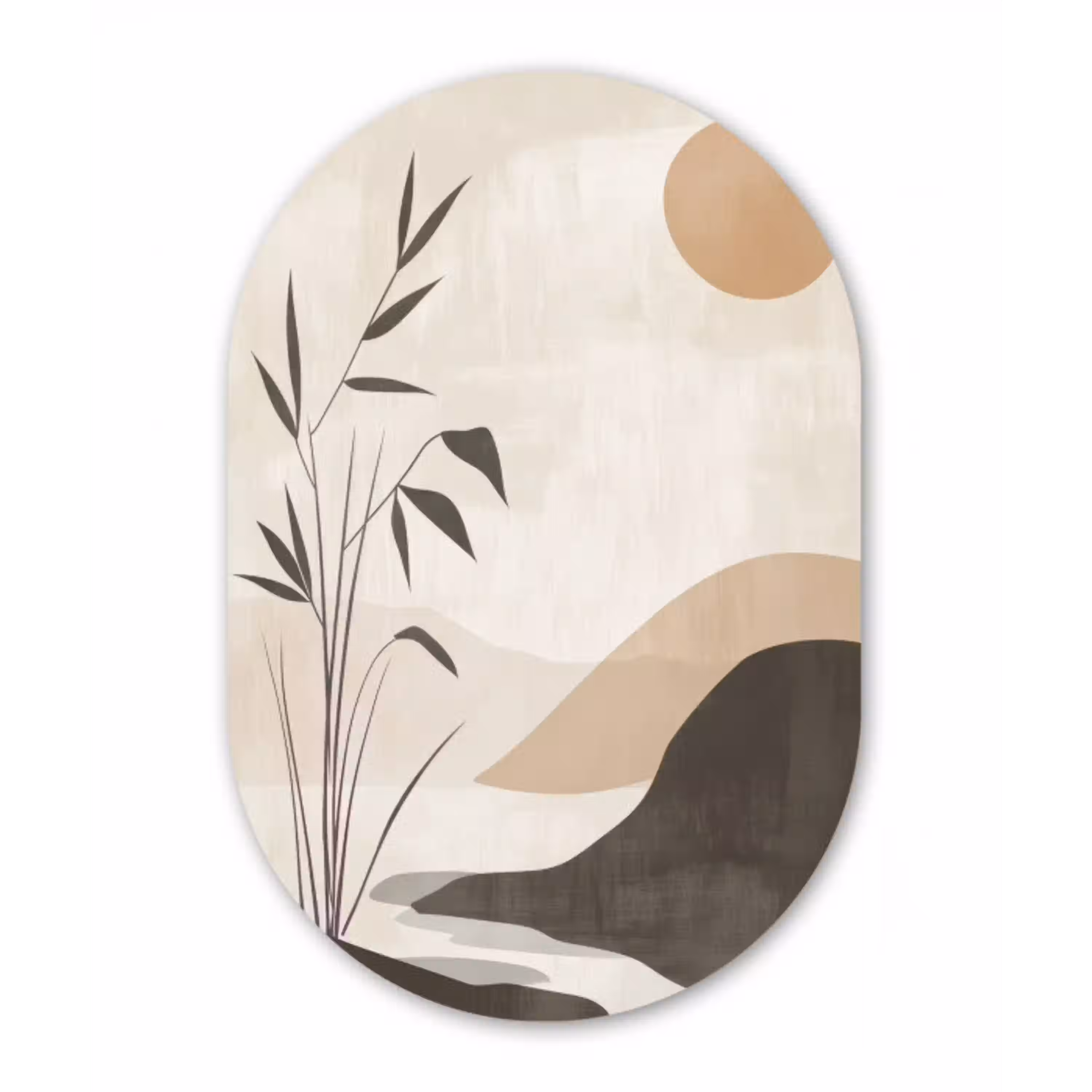 Japandi - Landschap - Beige Wandcirkel Ovaal Glas middel -3d
