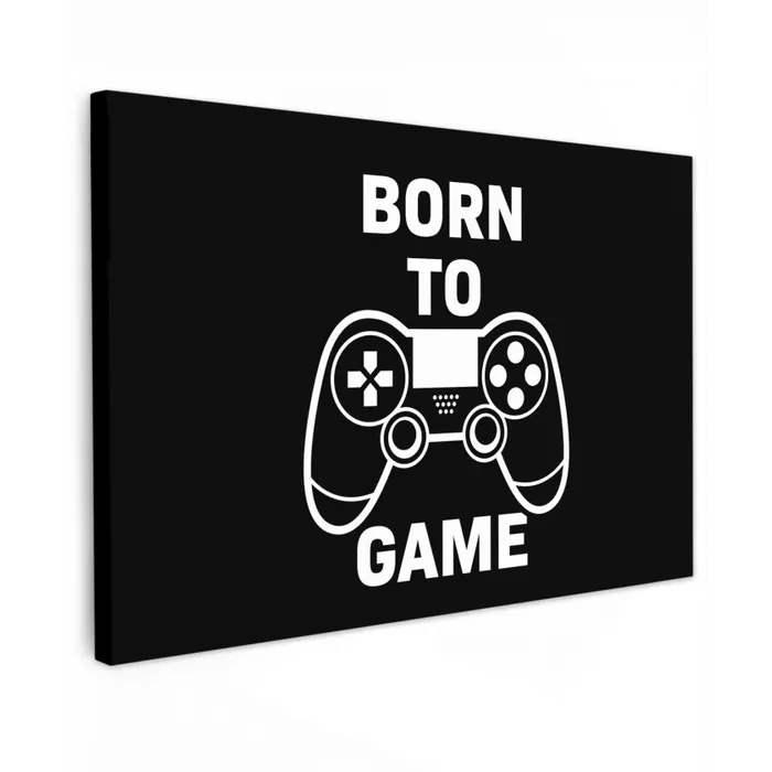 Gamen - Quotes - Controller - Born to game - Zwart - Wit canvas 2cm klein -z3d