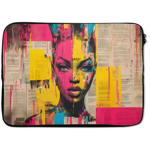 Vrouwengezicht - Krantenpapier - Abstract - Roze laptophoes neopreen klein -zkaufland3dotto