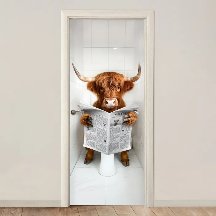 Schotse Hooglander - Krant - WC - Dier deurposter klein -3d_beige