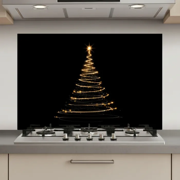 Magisch - Kerstboom - Lichtspiralen - Zwart keuken achterwand spatscherm klein -3d_website