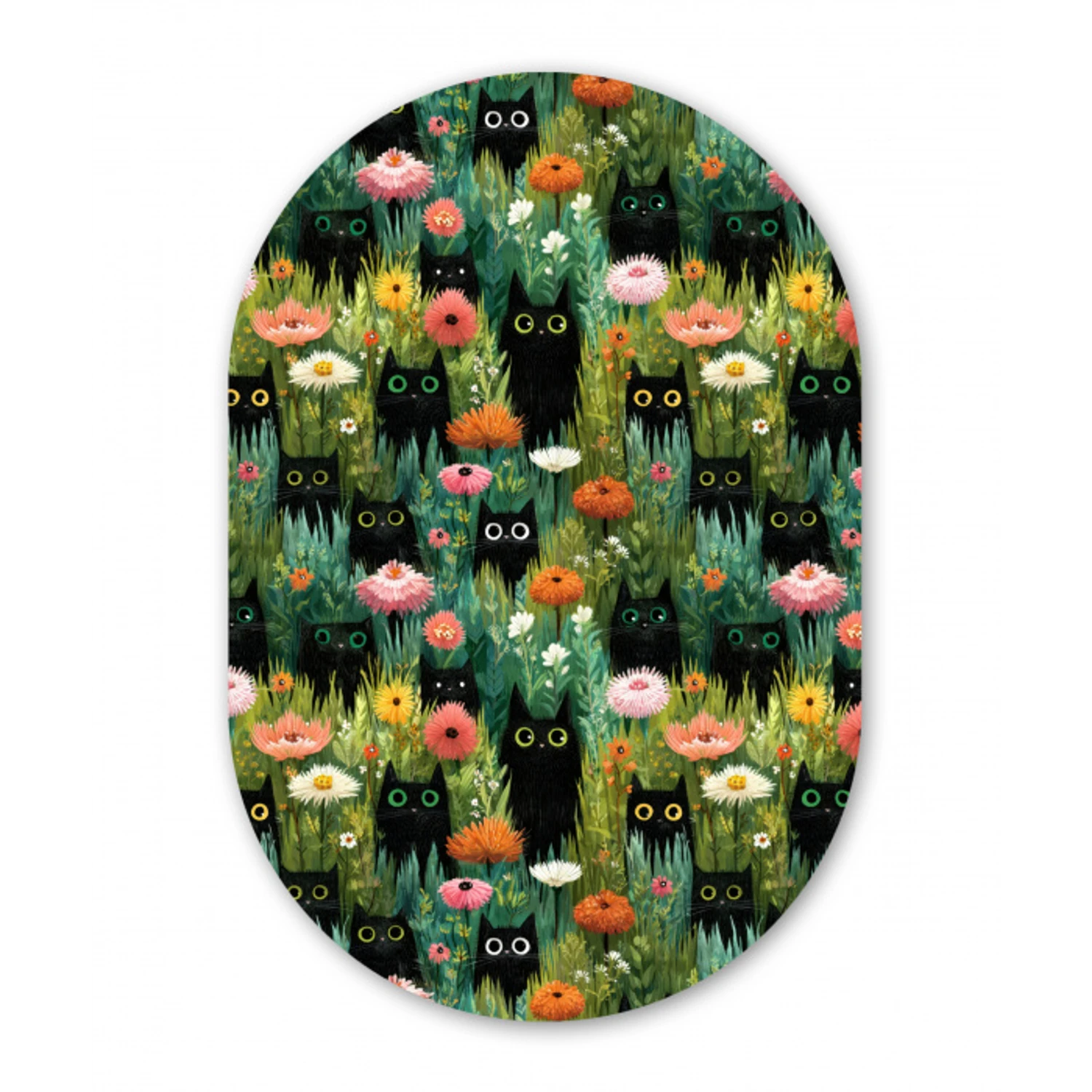 Katten - Bloemen - Kleurrijk Wandcirkel Ovaal Forex klein 630 -3d