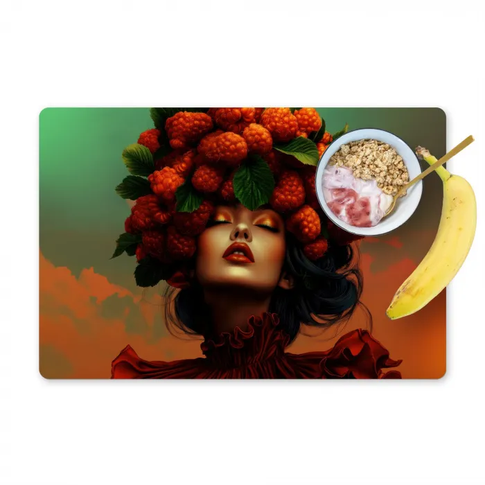 Vrouw - Frambozen - Bladeren Placemat vinyl groot -zzzproduct_Kitchenyeah-website