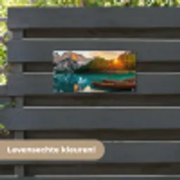 Meer - Bergen - Zonsondergang - Boot tuinposter los doek klein -sfeer3