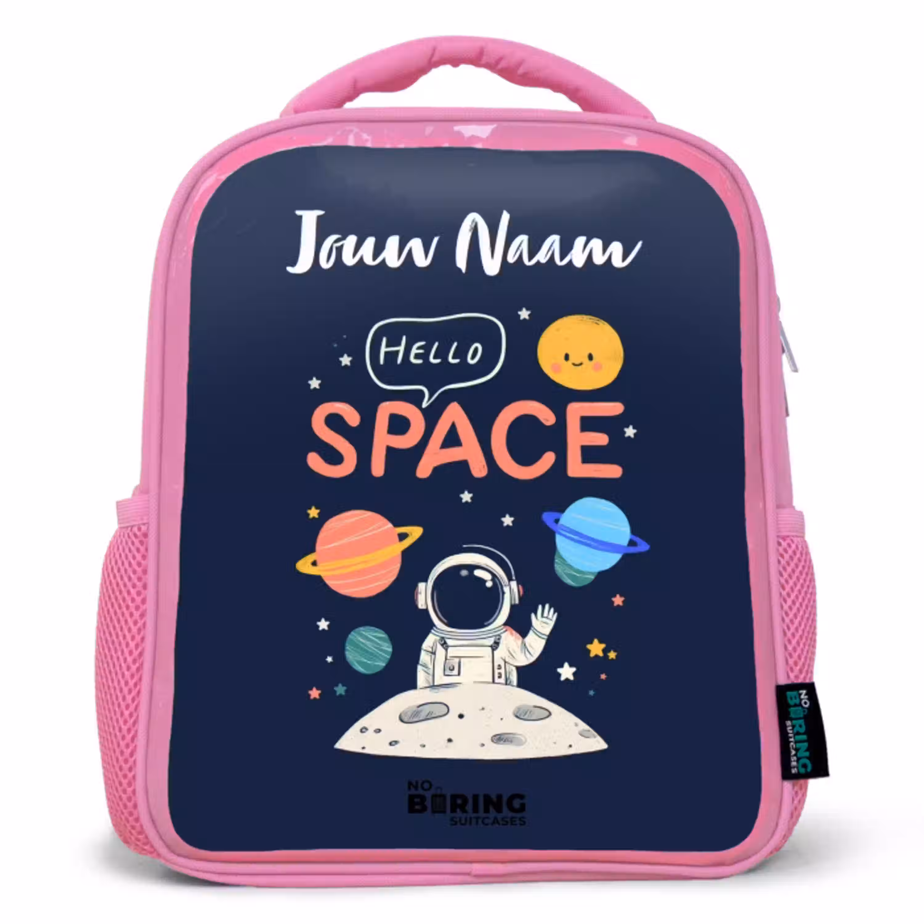 Astronaut - Quote - Planeten - Sterren Kinderrugzak - Roze middel -3d