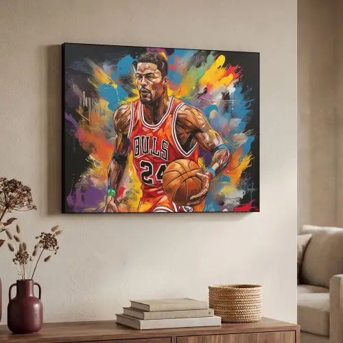 Basketbal - Verf - Kleuren - Rood Textielframe zwart klein -sfeer3