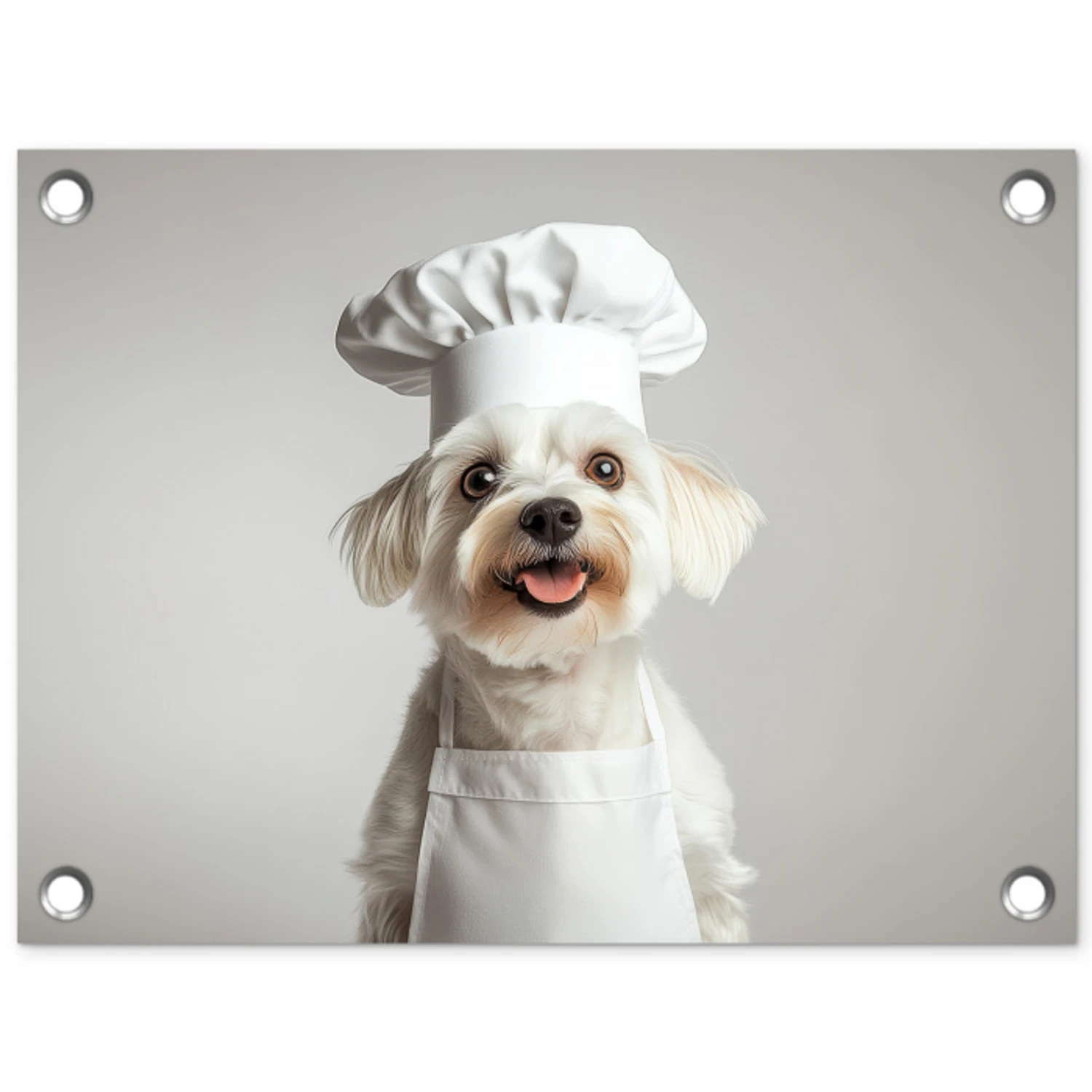 Hond - Wit - Kok tuinposter los doek klein -3d