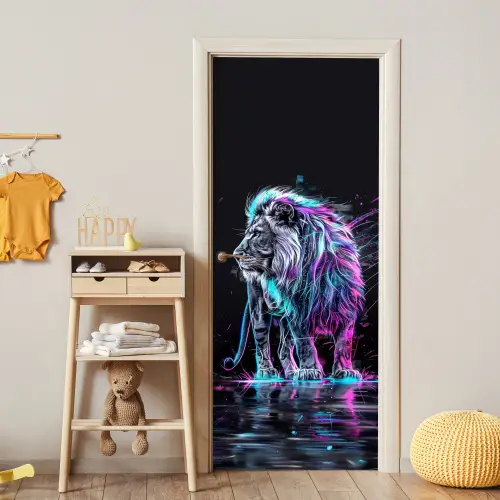 Leeuw - Kleuren - Zwart - Dieren deurposter klein -sfeer4