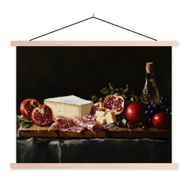 Stilleven - Vintage - Borrelplank textielposter latten blank klein -3d