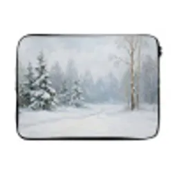 Bospad - Dennen - Sneeuw - Winter - Rustgevend laptophoes neopreen klein -3d