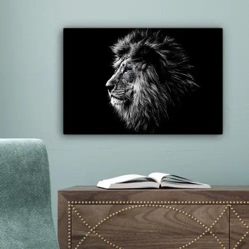 Zwart Wit - Leeuw - Kop - Dieren canvas 2cm klein -sfeer4