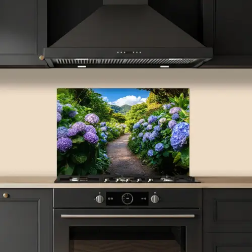 Hortsensia - Pad - Bloemen keuken achterwand spatscherm klein -sfeer1